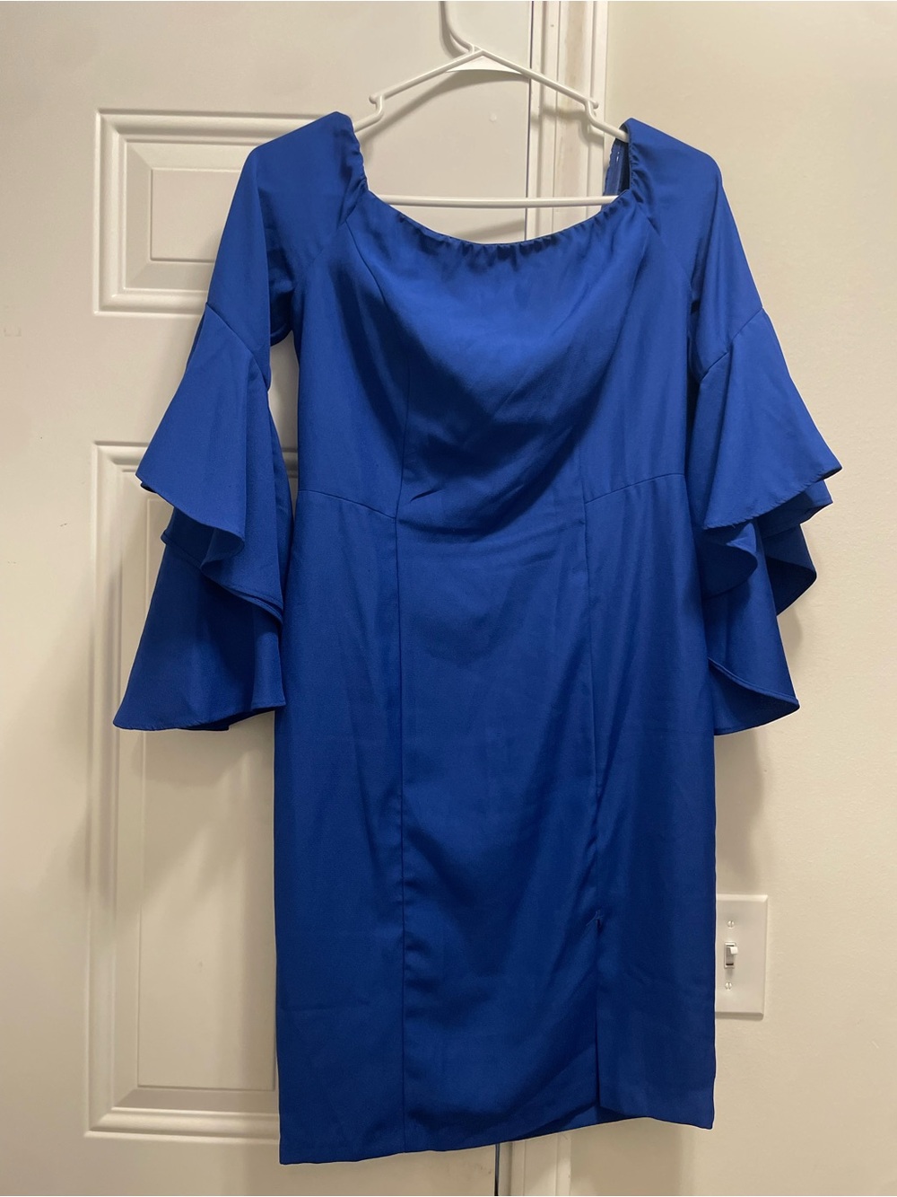 VENUS - Womens Royal Blue Ruffle Sleeve Long Sleeve Off Shoulder Dress Size 6